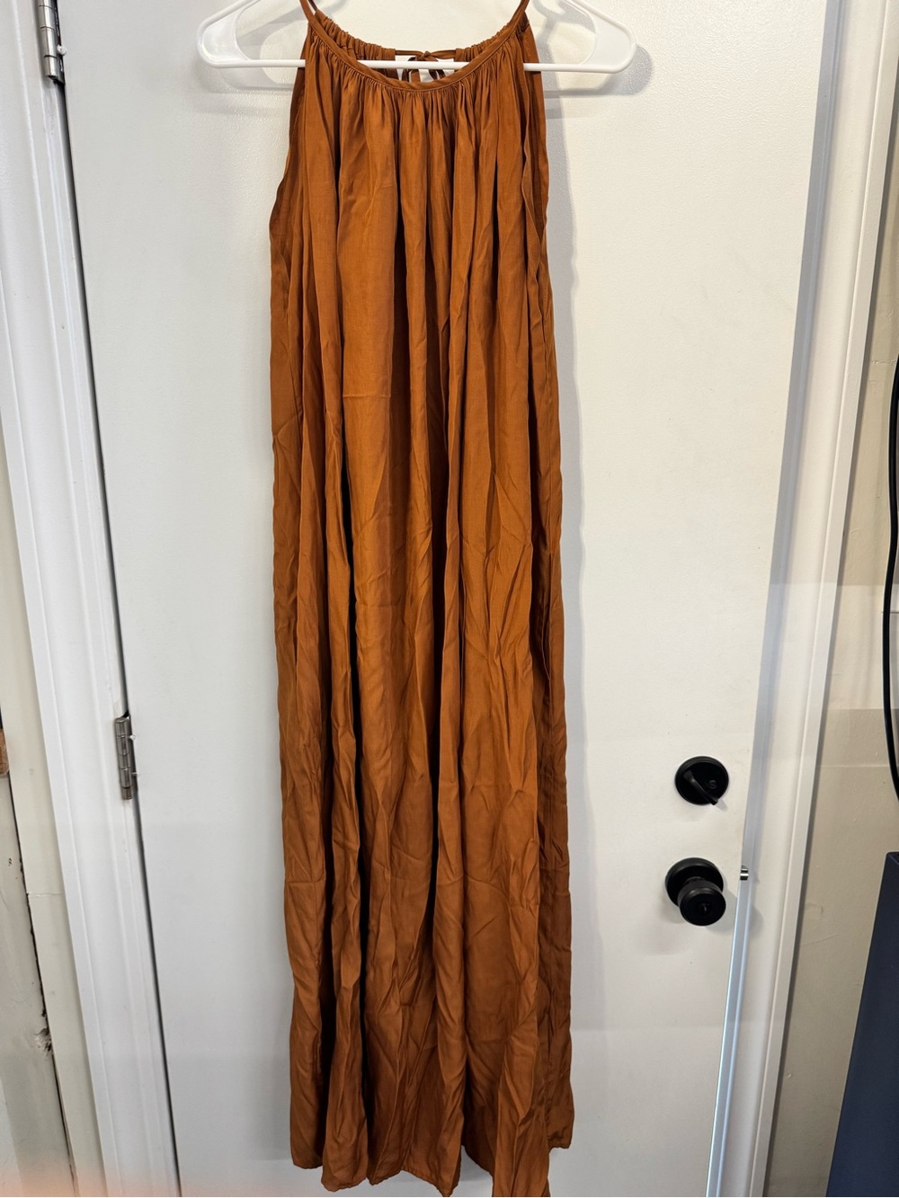 Mersea Rust Brown Boho Maxi Dress Women's Long Flowy Pleated Casual Sundress